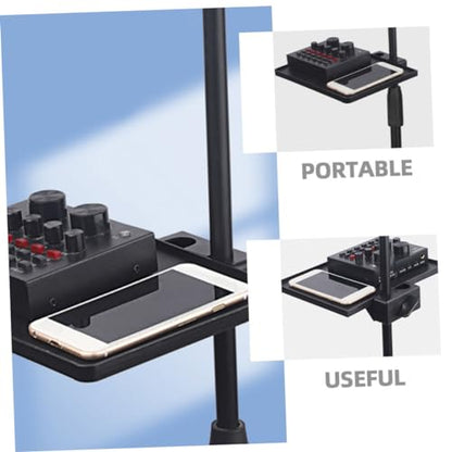 Microphone Stand Tray for Streaming Dual Clamp On Rack Heavy Duty Mic Stand Accessories Phone Holder Suitable for Karaoke and Outdoor Events