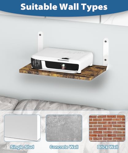 Wall-Mounted Projector Shelf, Wooden Media Holder Holds Up to 24 lbs, Floating Entertainment Shelves Furniture for Cable Box, WiFi Router, TV Box, Game Console, DVD Player, White - color: White