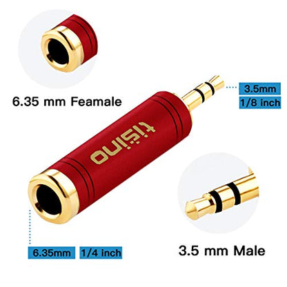 Tisino Headphone Adapter Kit, 1/4" to 1/8" Stereo Adapter, Red & Blue, 2PCS | 3.5mm to 6.35mm & 6.35mm to 3.5mm Aux Converter for Amp, Guitar, Piano, Speaker, Gold-Plated Stereo Audio Jack Adapter - size: Red & Blue