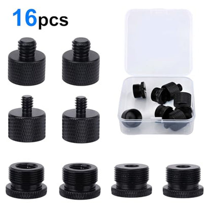 16pcs Mic Stand Adapter Parts Set, 5/8 to 3/8 & 5/8 to 1/4 Aluminum Microphone Holder Thread Screw Adapters Accessories Replacement for Mic Audio Stand Boom Arm Camera & Tripod
