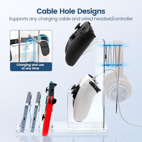 Kzlaonef Acrylic Game Console Shelf for PS5/Xbox/Switch | Desk Organizer with Headset & Controller Holder | Modern Gaming Accessory Storage
