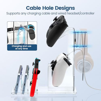 Kzlaonef Acrylic Game Console Shelf for PS5/Xbox/Switch | Desk Organizer with Headset & Controller Holder | Modern Gaming Accessory Storage
