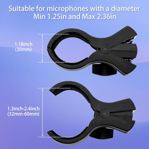 Microphone Holder, Large Mic Accessory Clip for Stands & Tripod | Sturdy ABS, Secure Grip, Foam Liner, Brass 5/8" to 3/8" Adapter, Fits 1.26"–2.3" Handheld Condenser & Dynamic Wireless Mics - size: 2Pcs