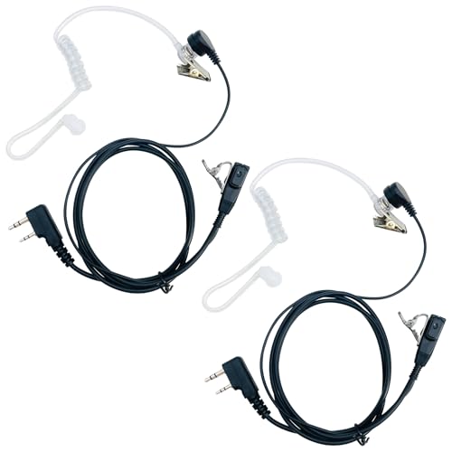 Walkie Talkie Earpiece with Mic PTT 2 Pin Air Acoustic Tube Earpiece Headset Compatible with Baofeng UV-5R Retevis H-777 RT21 RT22 Arcshell AR-5 Two Way Radios (2 Pack)