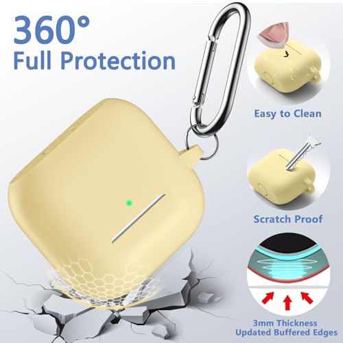 for Airpods 4th Generation Case Cover(2024),Soft Silicone Full Protective Case for AirPods 4 Case with Keychain & Cleaner Kit,Compatible with Apple Airpods 4 for Women,Men（Creamyellow） - color: Cream Yellow