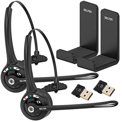 Delton 10X Trucker Bluetooth Headset, Wireless Headphones w/Microphone | Over The Head Single Earpiece with Mic for Call Centers, Truck Drivers - 18Hrs (with USB Dongle + Holding Hook) (2-Pack) - style: with USB Dongle + Holding Hook