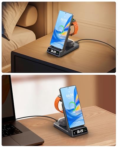 Charging Station for Samsung S26 Ultra, Wireless Charger for Galaxy S26/S25/S24/S23 Series, Galaxy Watch (Not for Watch 9/Ultra 2), Galaxy Buds 3 Pro/3, SwanScout 703S (No Adapter) - color: Tech Grey