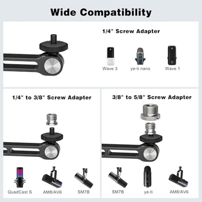 Mic Stand Desk, 360° Rotatable Desktop Microphone Stand, Max Load 4.4 lb, Adjustable Microphone Desk Stand Mount with 1/4“ 3/8“ 5/8” Screw and 2 Mic Clip, for Recording Podcasting Streaming Studio