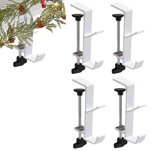 Fireplace Stocking and Garland Hanger, 2 in 1 Mantel Hanger for Garland, Fireplace Stocking Holders for Mantle Garland Hooks for Xmas Holiday Home Party Decoration - style: 4White