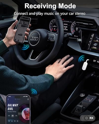 Upgraded Bluetooth 5.3 Audio Adapter, 2 in 1 Bluetooth Transmitter Receiver, Wireless Headphones, Low Latency, Hands-Free, Audio Adapter for Airplane/Travel/Car/Home Stereo - color: White