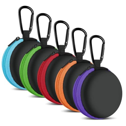 5 Pack Earbud Case Storage Bag with Carabiner for Headphones, Round - color: A2-Round-green+blue+red+orange+purple