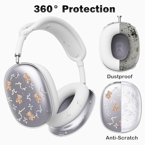 for AirPods Max Headphones Bear Bow Ear Covers for AirPods Max 2 | Cute Clear Ear Cups Cover | White Silicone Ear Pad Case Headband Cover for Apple AirPods Max 2/1 (2026/2024/2020) - color: Bear Bow A/White