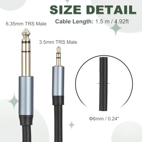 MECCANIXITY 1/4" to 1/8" Stereo Audio Cable, 5FT 6.35mm Male to 3.5mm Male Patch Cord Interconnect Adapter Cable for Laptop, Home Theater Devices, Black - size: 5FT