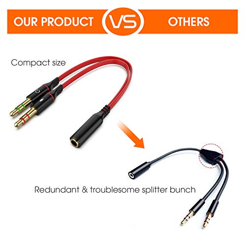 Maeline Headphone Splitter Adapter, 3.5mm Mic Cable for Computer, Headset 3.5mm Female to 2 Dual Male Microphone Audio Stereo Jack Earphones Port to Gaming Speaker PC - Red