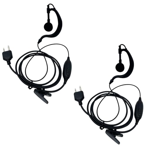 Walkie Talkie Earpiece with Mic 2 Pin G Shape Clip-Ear Radio Earpiece Headset with Mic Compatible with Midland GXT1000VP4 LXT500VP3 GXT1050VP4 GXT1000XB, Pack of 2