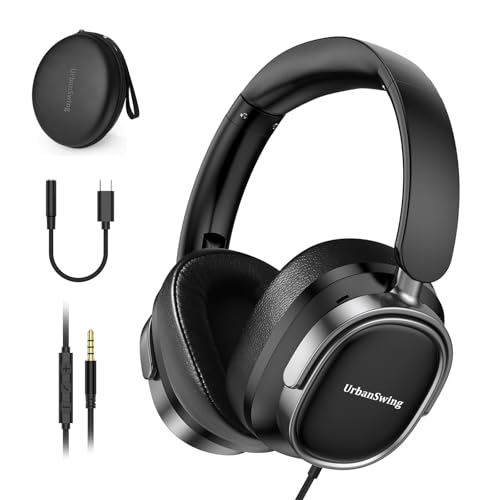 Premium Wired Headphones with Mic, 3.5mm AUX Cord and USB-C Adapter