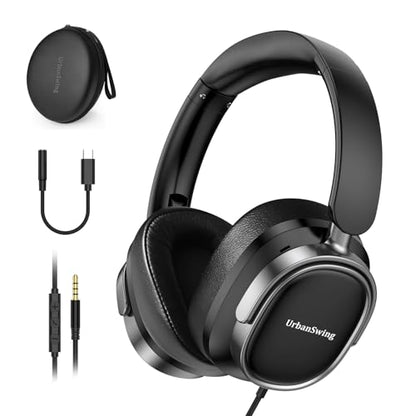 Premium Wired Headphones with Mic, 3.5mm AUX Cord and USB-C Adapter