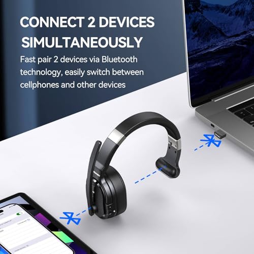 TECKNET Bluetooth Trucker Wireless Headset, Noise Cancelling Mic for Work | Single Ear, 50Hrs Battery, 3 EQ Music Modes, Clear Mic Wireless Headset for PC, Truck Drivers, Office & Call Center - size: OS-Single Ear