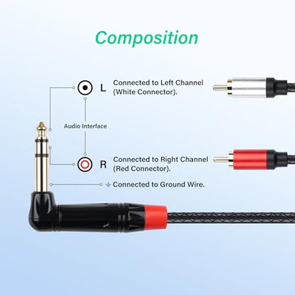 SinLoon 6.35mm TRS to 2 RCA Audio Cable 1.8M/6Ft (RCA-Male) | 1/4" Stereo Male to Dual RCA Y Splitter Cable for DVD Players Amplifiers