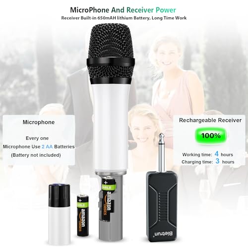 Bietrun UHF Wireless Microphone with 1/4'' Plug Rechargeable Receiver - color: Black White