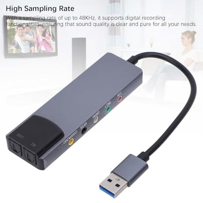 GOWENIC External Sound Card, USB Sound Card Adapter with CM6206LX Noise Reduction Chip for Win 98 ME 2000 7 8 Vista, 5.1 7.1 Channel Optical Input Output Digital Recording