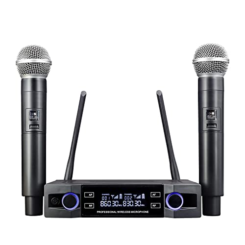 Wireless Microphone, Dual Channel Professional Cordless Dynamic Wireless Microphone, Handheld Wireless Microphone System for Home Karaoke, conferences, Parties, Churches, Weddings, Parties, 160 ft