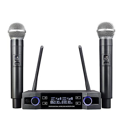 Wireless Microphone, Dual Channel Professional Cordless Dynamic Wireless Microphone, Handheld Wireless Microphone System for Home Karaoke, conferences, Parties, Churches, Weddings, Parties, 160 ft