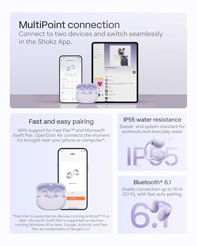SHOKZ OpenDots Air Open-Ear Clip-On Bluetooth Earbuds, Purple,Touch Control - color: Daybreak Purple