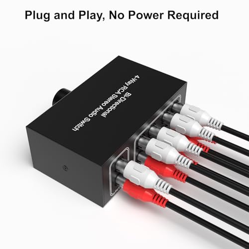 LVY 4-Way Stereo Audio Selector, Bi-Directional L/R Audio Switcher Splitter Box Suitable for Connecting Blu-ray Players or DVD Players to Multiple Stereo Speakers (4in1out/1in 4out)