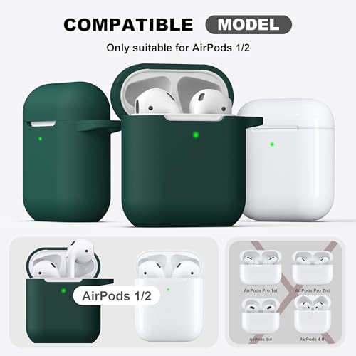 for AirPods 2nd/1st Case Silicone Cover, Black Green | Compatible with Apple AirPods 2nd/1st (2019/2016) Generation with Keychain & Cleaner Kit, Wireless Charging Compatible - color: E1-Black Green