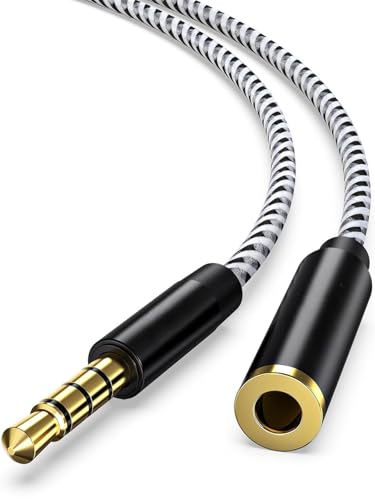 4-Pole 3.5mm Headphone Extension Cable 10FT/3m, TRRS Aux Cord with Microphone, 1/8 Stereo Audio Cable for Home/Car Stereos, Speaker, Laptops, Echo Dot, Phone, Black - size: 10 FT