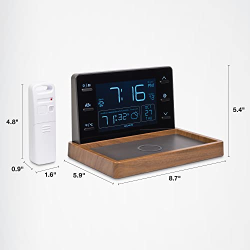 AcuRite Weather Valet with Qi-Certified Wireless Charging Pad, Auto-Dimming LCD Screen, Alarm Clock, Hyperlocal Forecast, Outdoor Temperature and Humidity Measurements, Indoor Temperature Reading