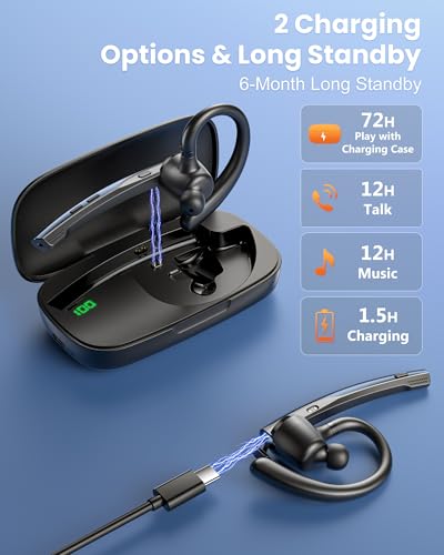 New Bee Bluetooth Headset V5.1 72H Talk Time Dual Mic with Mute Button for Business, Wireless Hand-Free Bluetooth Earpiece with 500mAh Charging Case for Cell Phone Calls Trucker Driver Laptop - color: Blue, style: M54