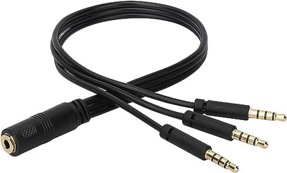 3.5mm Audio Y Splitter Headphone Cable, 3.5mm 1/8" inch Female to 3 Male Headset Mic & Stereo Audio Y Splitter Cable for Smartphone to Soundbox Adapter(30 CM/12 inch) (4-Pole) - color: 4-Pole