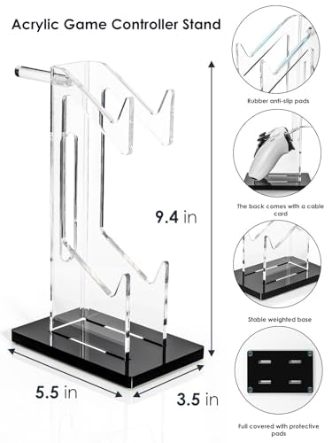 OAPRIRE Headset and Controller Stand, Space-Saving 2 Tier Game Controller Holder, Acrylic Controller and Headset Stand for Desktop, Universal Design Compatible with PS5/PS4/Xbox/Switch (Deep Black) - color: Black, size: 2 Tier-without lights