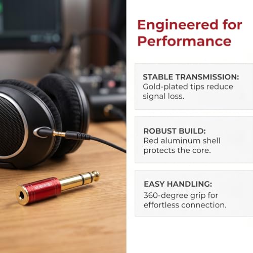 MOBOREST 1/4" Male to 3.5mm Female TRS Jack Headphones adapte, Red -4PCS | 6.35mm Male to 3.5mm Female adapter Pure Copper connectors for lossless TRS sound, guitar amp, piano, keyboard, mixer, studio - color: 4RED
