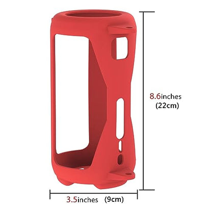 Geekria Silicone Speaker Case Cover Compatible with JBL Pulse 5, Protective Soft Skin, Replacement Bluetooth Speakers Travel Carrying Sleeve with Keychain Hook and Shoulder Strap (Red)