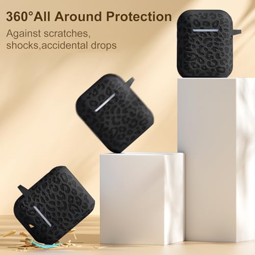 for Airpod Case &2nd Generation Leropard Engraved Skin Cover Compatible with Apple AirPods 2nd/1st Charging,Cute Soft Silicone Full Protective, Front LED Visible, Black - color: Black, size: Airpods 1/2 Case