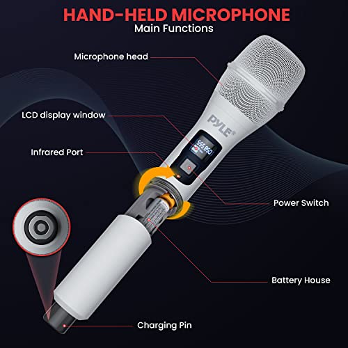 Pyle UHF Wireless Microphone System – Bluetooth Receiver with 2 Rechargeable Handheld Mics, 1200mAh Batteries, Clear Sound for Karaoke, Classroom, Office & Business Use
