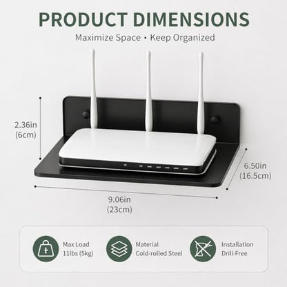 Sturdy Aluminum Wall Mounted Shelf for WiFi Router Projector Set Top Box No Drilling