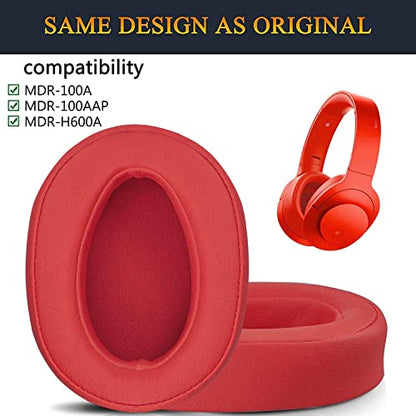 SOULWIT Replacement Earpads for Sony h.Ear on MDR-100A (MDR100A), MDR-100AAP (MDR100AAP), MDR-H600A (MDRH600A) Headphones, Ear Pads Cushions with Noise Isolation Memory Foam (Cinnabar Red) - color: Cinnabar Red