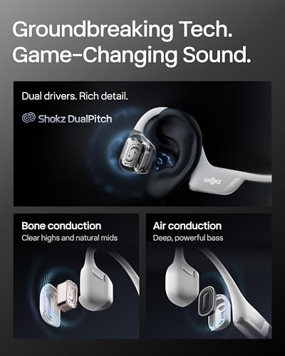 SHOKZ OpenRun Pro 2 Bone Conduction Bluetooth Sport Headphones, Silver | Bundle with Reflective Strip；Open-ear awareness; DualPitch premium sound；Smart Mic; IP55; 12H battery; Running/cycling/hiking - color: Silver, size: Standard