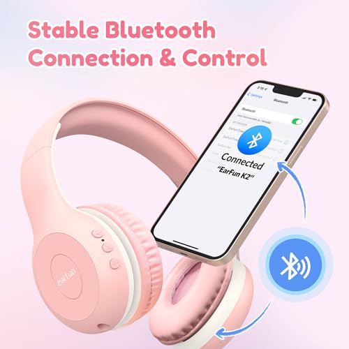 EarFun K2 Kids Bluetooth Headphones for School, Kids Headphones with Mic - color: Pink