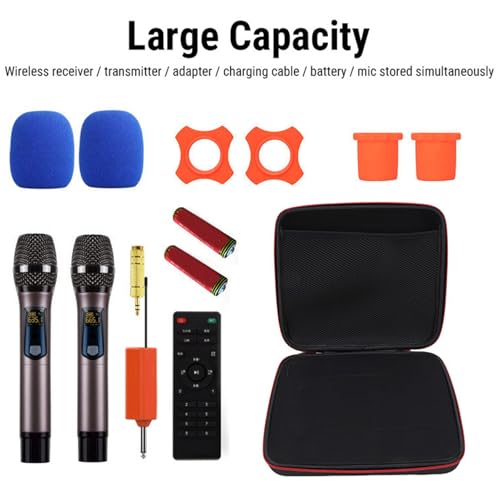 Wireless Microphone Case Shockproof Handheld Mic Travel Bag for Receivers Adapters Cable Batteries Hold 4 Microphones