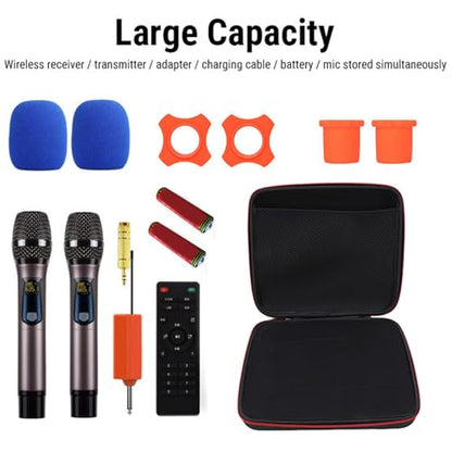 Wireless Microphone Case Shockproof Handheld Mic Travel Bag for Receivers Adapters Cable Batteries Hold 4 Microphones