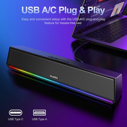 Bluedee Computer Speakers for Desktop PC, Bluetooth & USB PC Sound Bar RGB