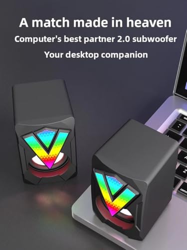 2 Piece Set Computer Subwoofer, Computer Speakers for Desktop Pc, USB-Powered with Volume Control for Desktop or Laptop PC, Compact Size, Headphone Jack, Portable, Plug-N-Play