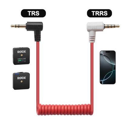 3.5mm TRS to TRRS Microphone Cable, Coiled Spring Aux Cord with Gold-Plated Connectors, 2FT Extended for Noise-Free Recording, Compatible with Rode SC7, BOYA, Smartphone, iPhone, Camera, DSLR