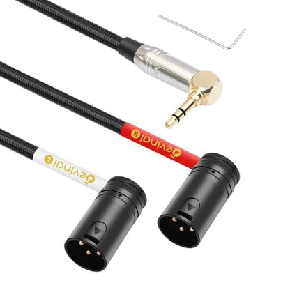 Right-Angle 1/8" inch to Dual Rotatable Right-Angle XLR Cable, 3.5mm to Adjustable-Angle Low-Profile XLR Male Microphone Adapter Connector, 3 FT