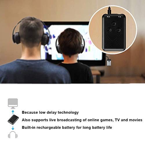 2 in 1 Bluetooth Audio Adapter Transmitter Receiver | Low Latency Wireless Audio Adapter with Fast Connection for Car Stereo Home Speaker, Bluetooth 5.0